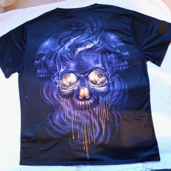 Affliction Style T Shirt Black and Orange skull flames - Picture 2 of 4